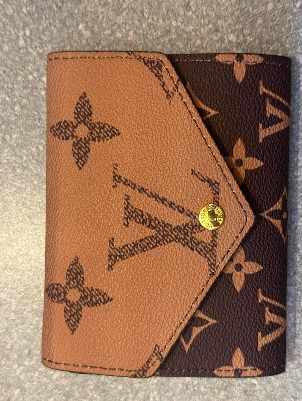 Brown/Tan Saffiano Card Wallet with Gold Zipper
